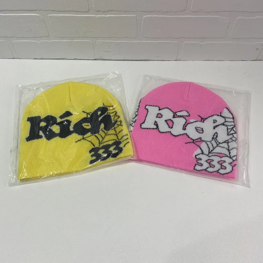 NEW Lot of 2 Rich Member 333 Pink & Yellow One Size Beanies